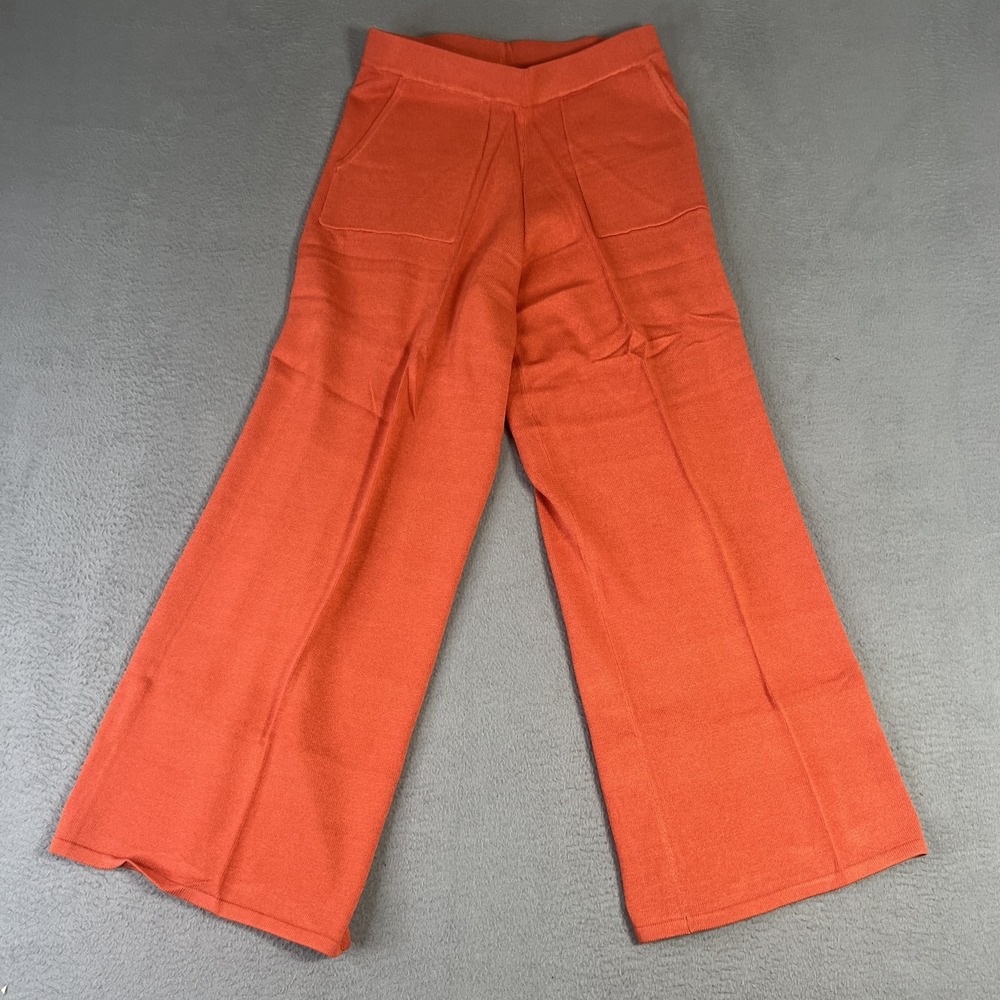Wynne Layers‎ Pants Womens XS Orange Wide Leg Knit Pull On Cropped Pockets Rayon